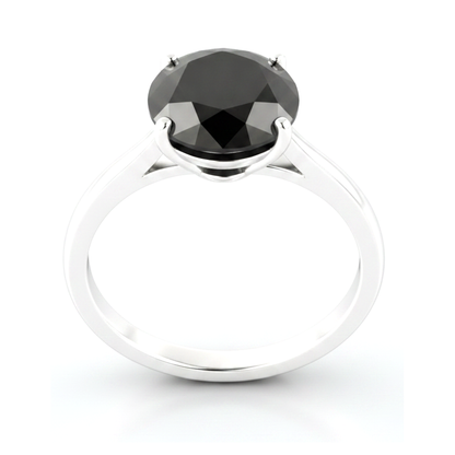 3 Carat Round Black Diamond Solitaire Ring Natural 14K White Gold