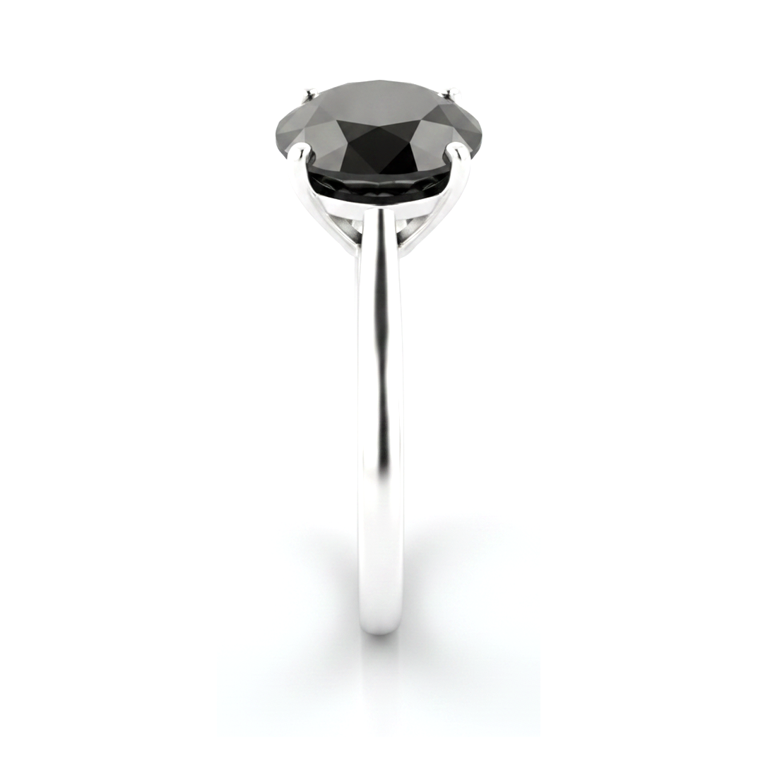 3 Carat Round Black Diamond Solitaire Ring Natural 14K White Gold