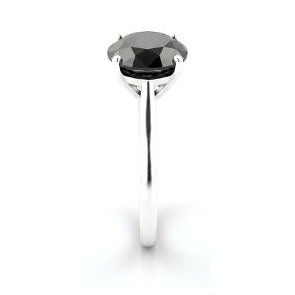3 Carat Round Black Diamond Solitaire Ring Natural 14K White Gold
