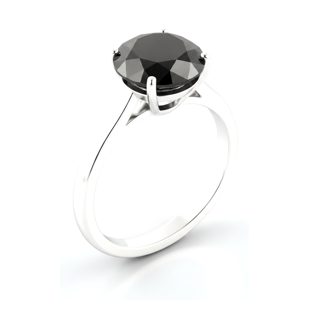 3 Carat Round Black Diamond Solitaire Ring Natural 14K White Gold