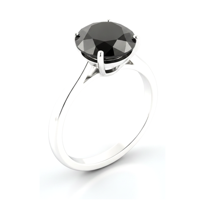3 Carat Round Black Diamond Solitaire Ring Natural 14K White Gold