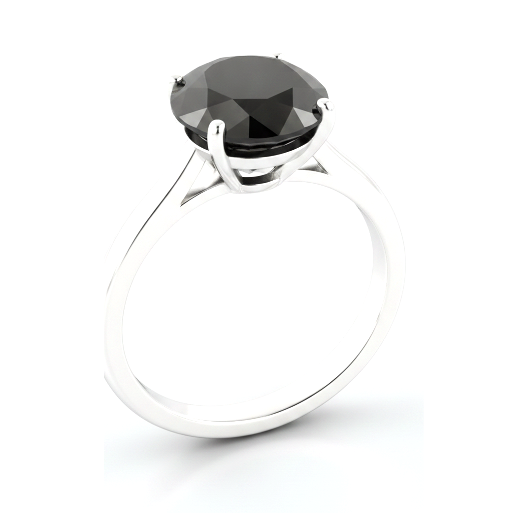 3 Carat Round Black Diamond Solitaire Ring Natural 14K White Gold