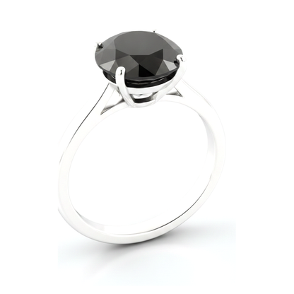 3 Carat Round Black Diamond Solitaire Ring Natural 14K White Gold