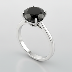 3 Carat Round Black Diamond Solitaire Ring Natural 14K White Gold