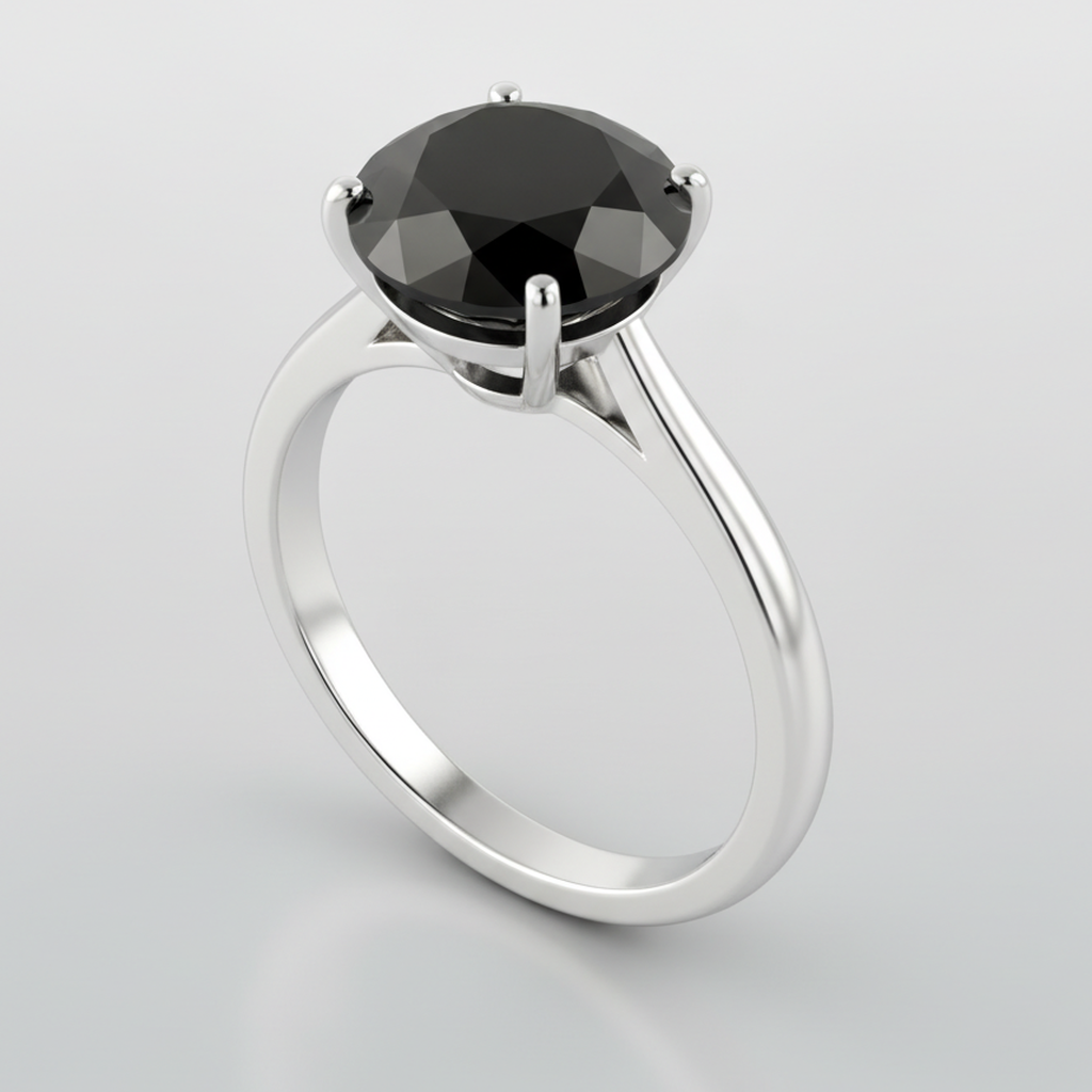 3 Carat Round Black Diamond Solitaire Ring Natural 14K White Gold