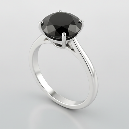 3 Carat Round Black Diamond Solitaire Ring Natural 14K White Gold