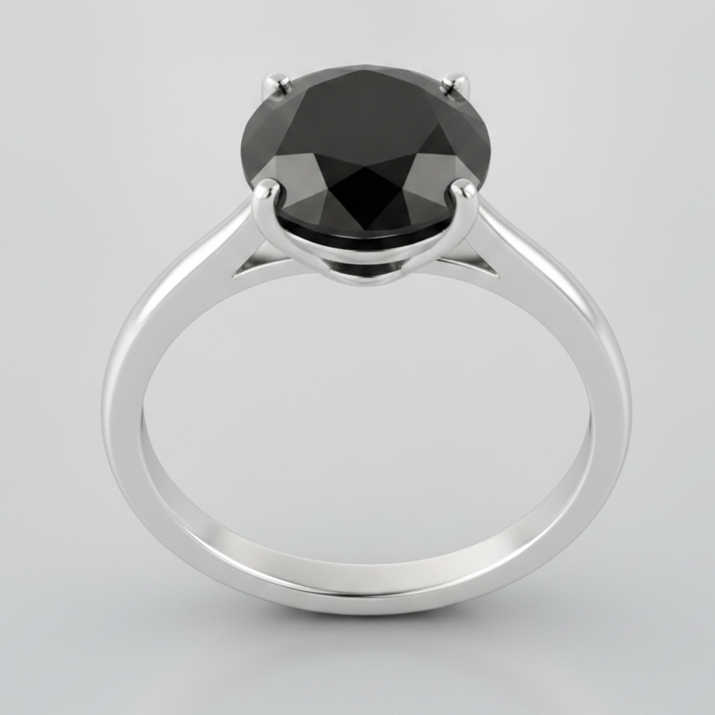 3 Carat Round Black Diamond Solitaire Ring Natural 14K White Gold