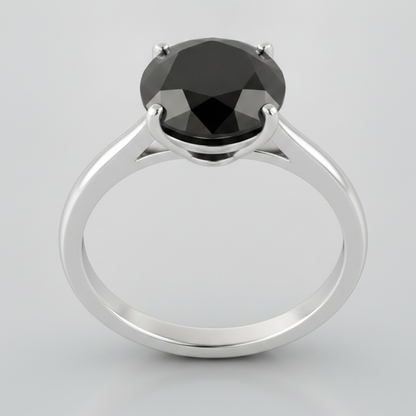 3 Carat Round Black Diamond Solitaire Ring Natural 14K White Gold