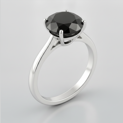 3 Carat Round Black Diamond Solitaire Ring Natural 14K White Gold