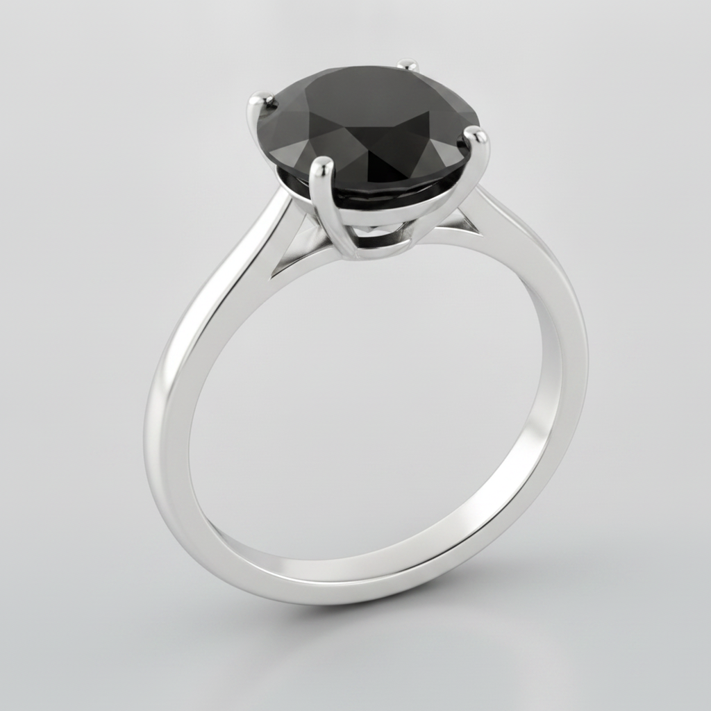3 Carat Round Black Diamond Solitaire Ring Natural 14K White Gold