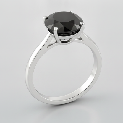3 Carat Round Black Diamond Solitaire Ring Natural 14K White Gold