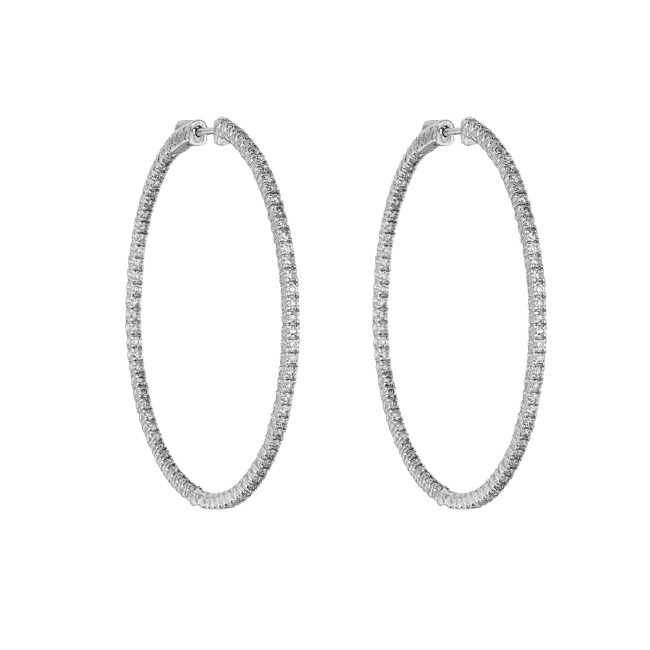 3 Carat Round Brilliant Natural Earth Mined Diamond Hoop Pair Earring Solid Gold 14K New