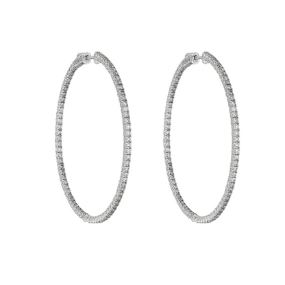 3 Carat Round Brilliant Natural Earth Mined Diamond Hoop Pair Earring Solid Gold 14K New