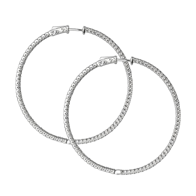 3 Carat Round Brilliant Natural Earth Mined Diamond Hoop Pair Earring Solid Gold 14K New