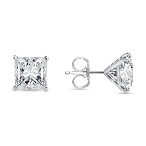 3.00 Carats Lab Grown Diamonds Ladies CERTIFIED Studs Earrings Princess Cut White Gold 14K