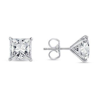 3.00 Carats Lab Grown Diamonds Ladies CERTIFIED Studs Earrings Princess Cut White Gold 14K
