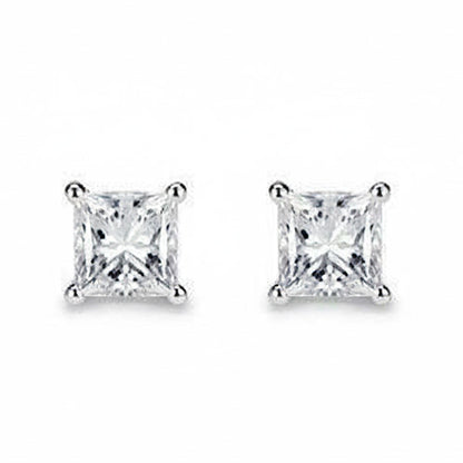 3.00 Carats Lab Grown Diamonds Ladies CERTIFIED Studs Earrings Princess Cut White Gold 14K