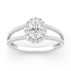 3.10 Carats Oval Diamond Engagement Ring Split Shank White Gold 14K