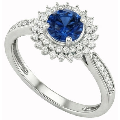 3.10 Ct Round Ceylon Blue Sapphire & Natural Earth Mined Diamonds Ring WG 14K