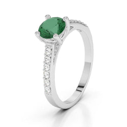 3.15 Carats Prong Set Green Emerald And Natural Earth Mined Diamonds Wedding Ring WG 14K