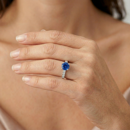 3.20 Ct Sri Lankan Sapphire And Natural Earth Mined Diamonds Ring Gold 14K 4 Prong Set