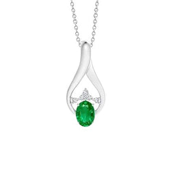 3.25 Carats Oval Cut Colombian Green Emerald With Round Natural Earth Mined Diamond Gemstone Pendant