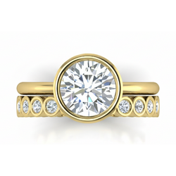 3.25 Ct. Natural Diamond Bezel Solitaire Ring With Matching Bezel Band