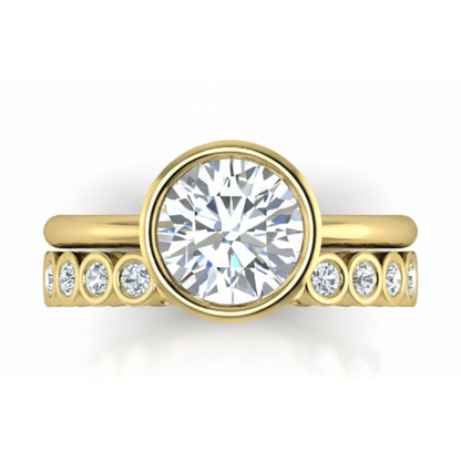 3.25 Ct. Natural Diamond Bezel Solitaire Ring With Matching Bezel Band
