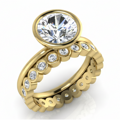 3.25 Ct. Natural Diamond Bezel Solitaire Ring With Matching Bezel Band