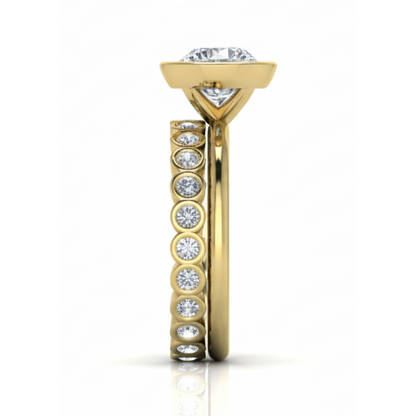3.25 Ct. Natural Diamond Bezel Solitaire Ring With Matching Bezel Band