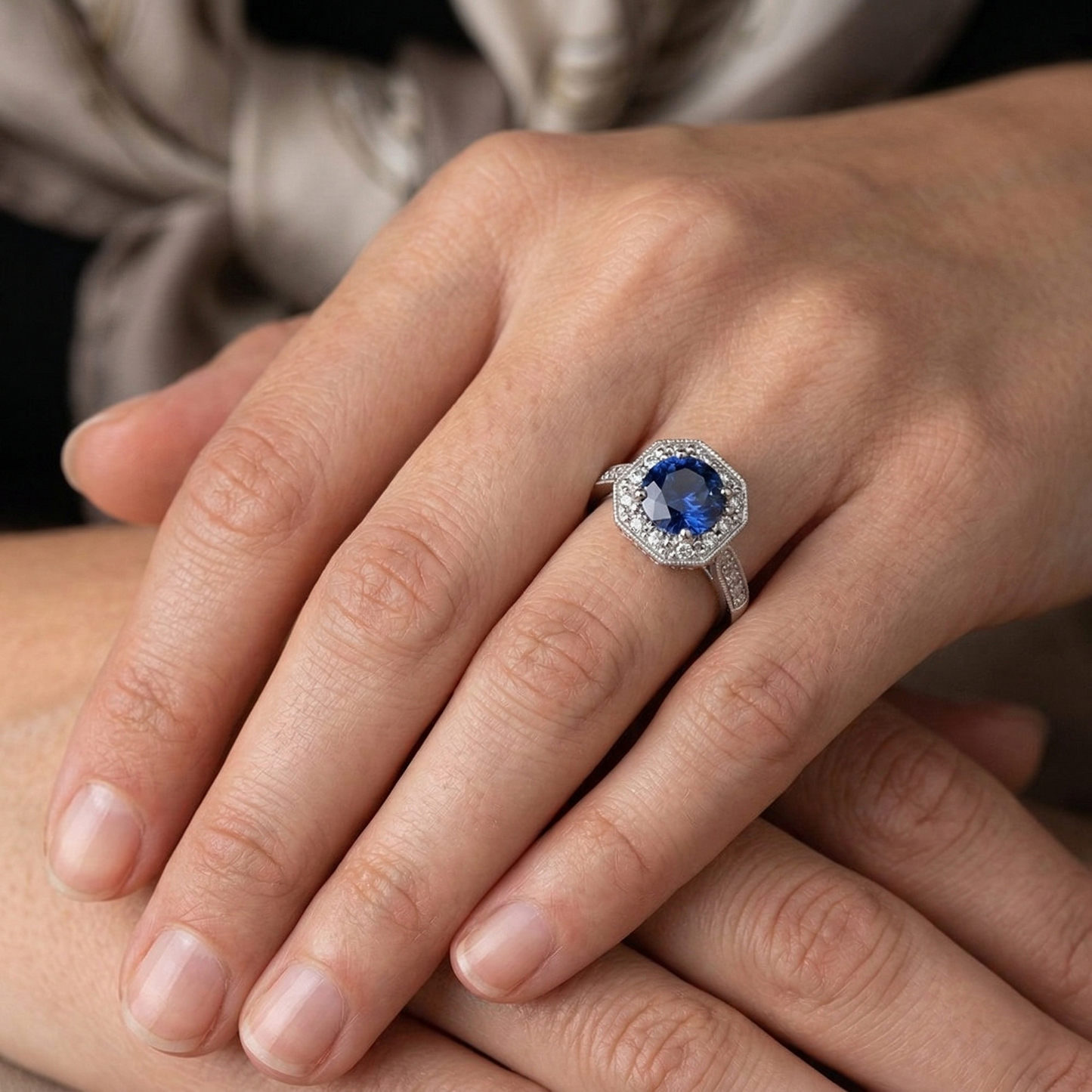 3.35 Ct Sri Lankan Sapphire And Natural Earth Mined Diamonds Ring White Gold 14K
