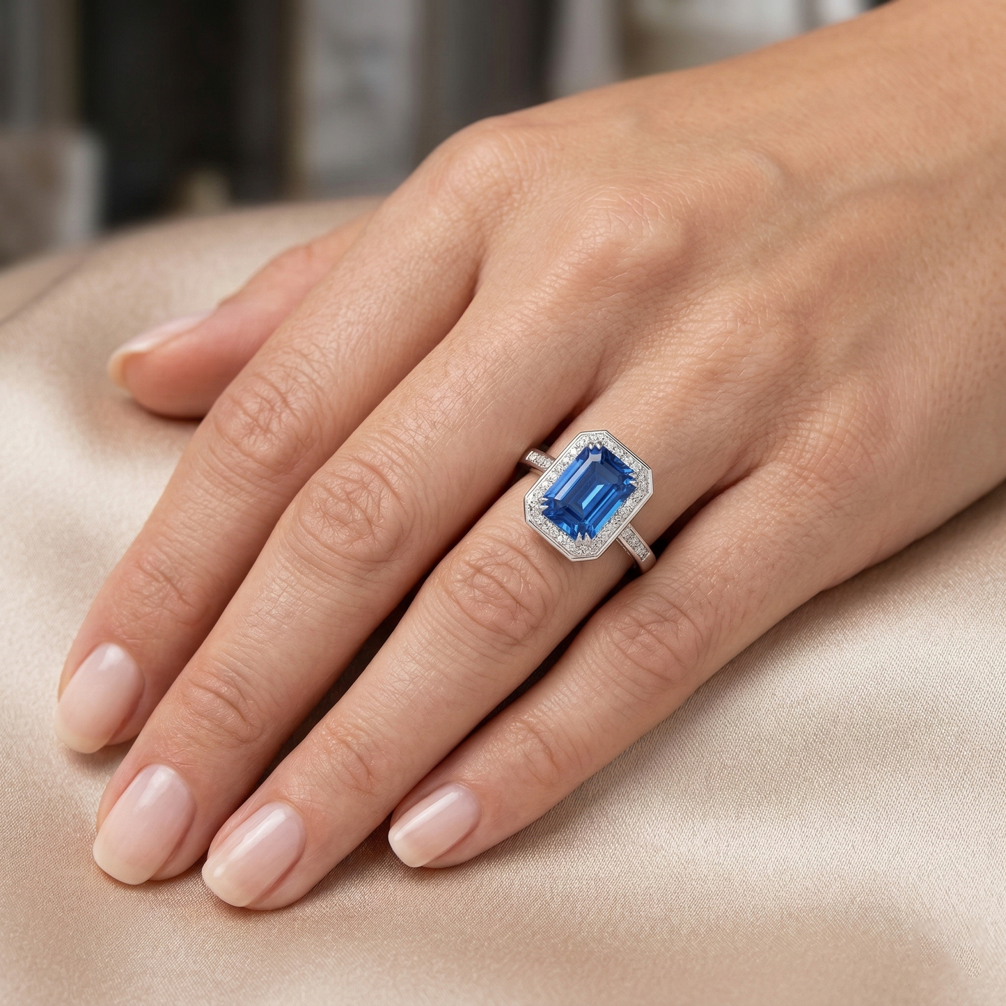 3.40 Ct Sri Lankan Sapphire Natural Earth Mined Diamonds Ring White Gold 14K