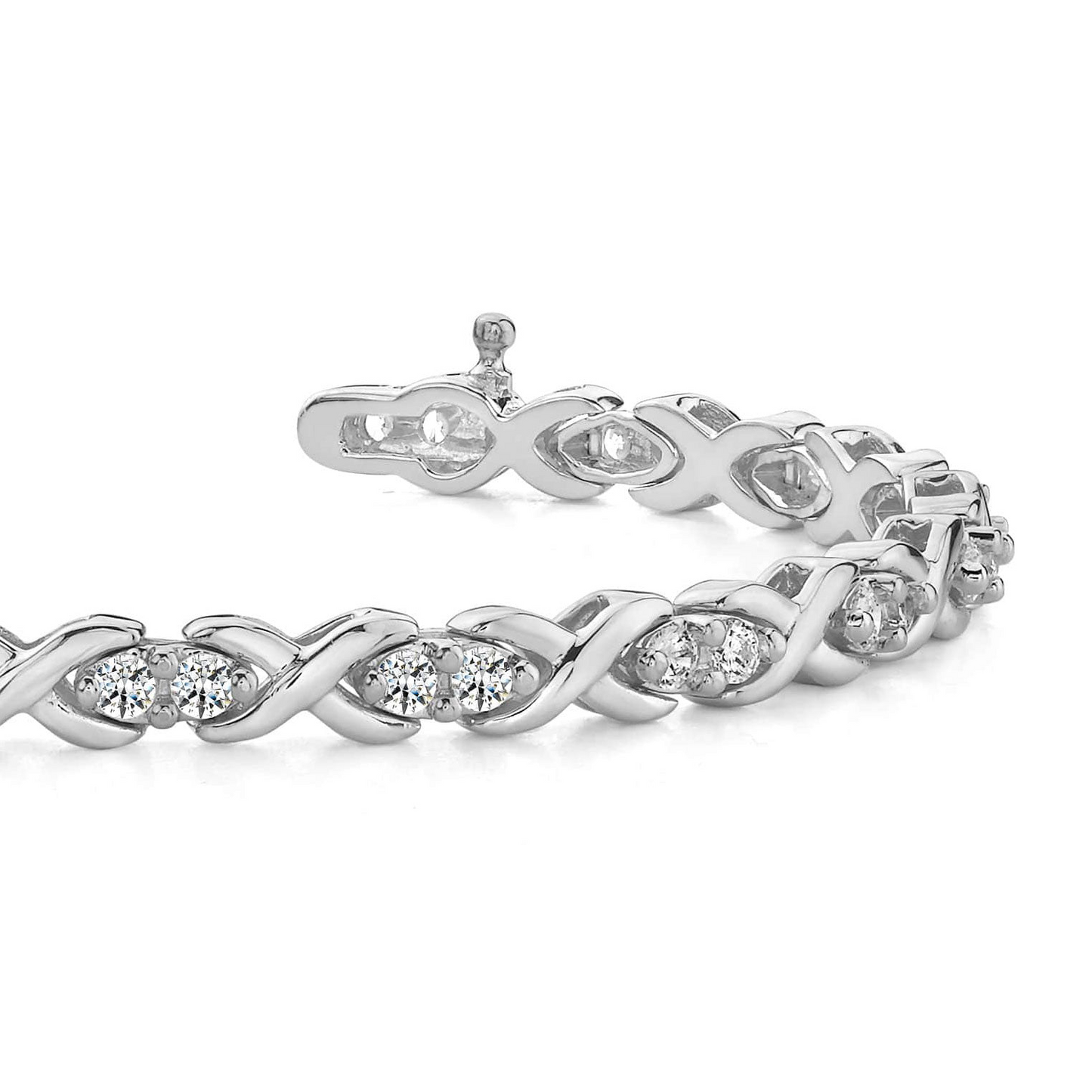 3.40 Carats Round Prong Set Lab Grown Diamond Tennis X Style Bracelet Gold