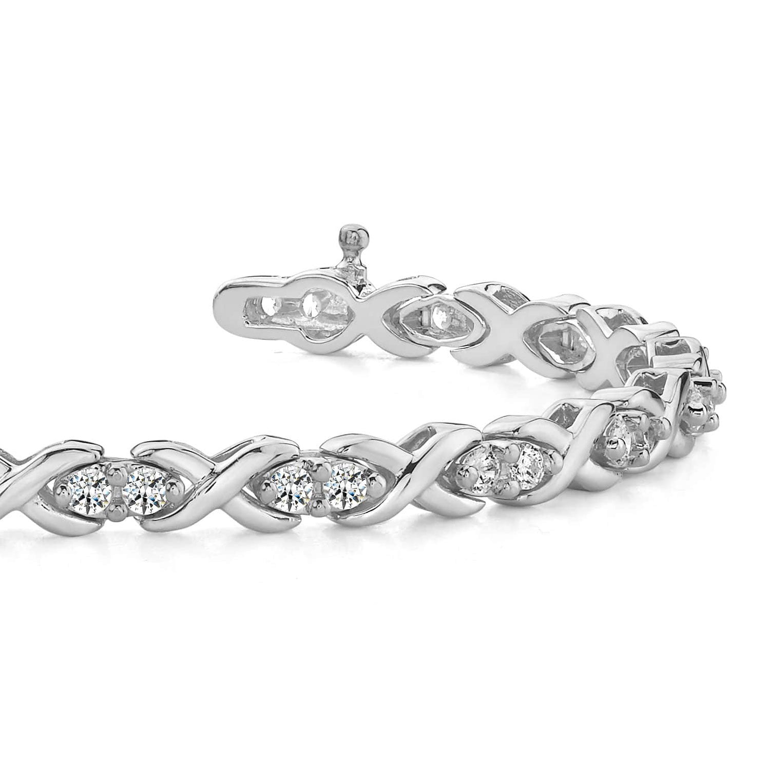 3.40 Carats Round Prong Set Lab Grown Diamond Tennis X Style Bracelet Gold