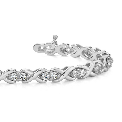 3.40 Carats Round Prong Set Lab Grown Diamond Tennis X Style Bracelet Gold