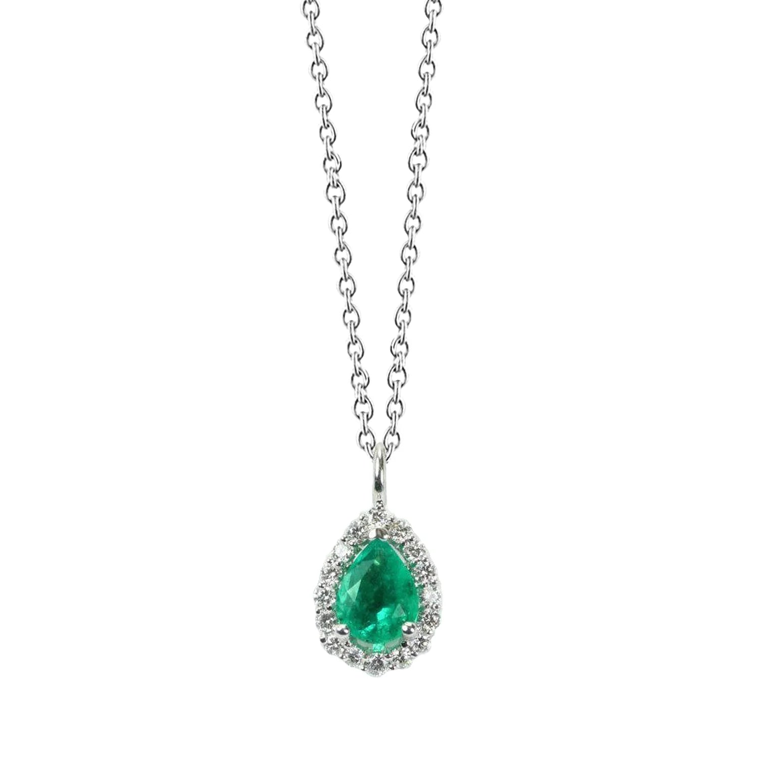 3.45 Cts. Green Emerald And Diamonds Gemstone Pendant Necklace With Chain