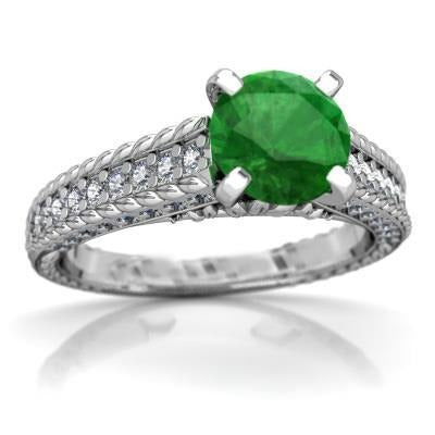 natural round emerald 3.50ct ring front view