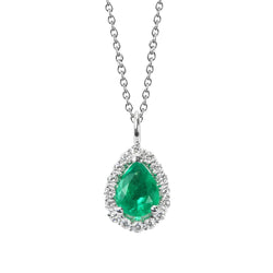 3.50 Carats Colombian Green Emerald With Natural Earth Mined Diamond Gemstone Pendant White Gold 14K