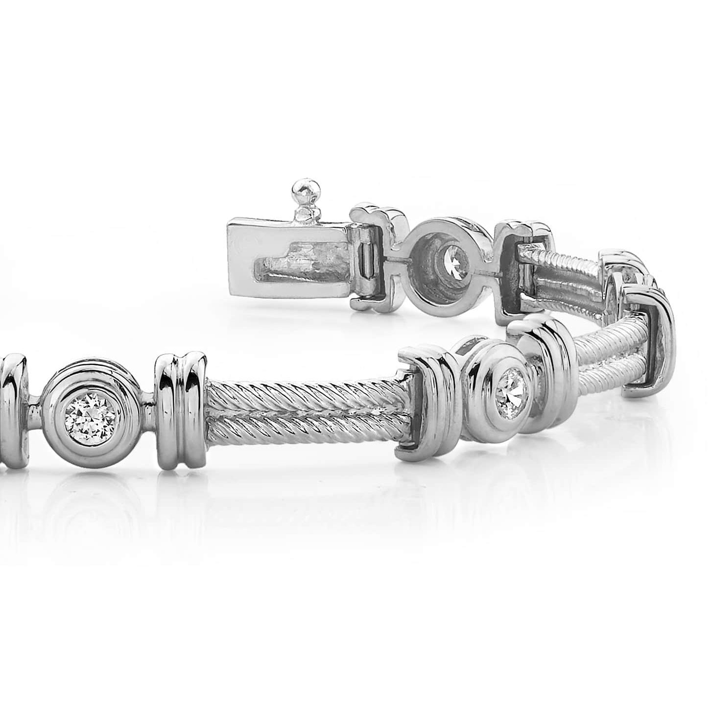 3.50 Carats Twisted Rope Link Round Lab Grown Diamonds Bracelet White Gold 10K