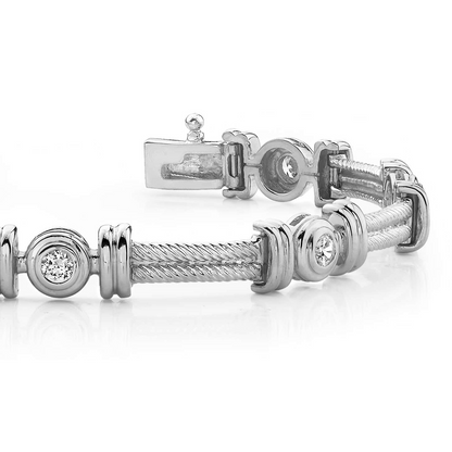 3.50 Carats Twisted Rope Link Round Lab Grown Diamonds Bracelet White Gold 10K