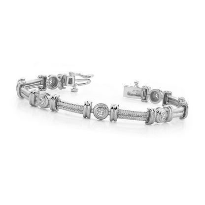 3.50 Carats Twisted Rope Link Round Lab Grown Diamonds Bracelet White Gold 10K