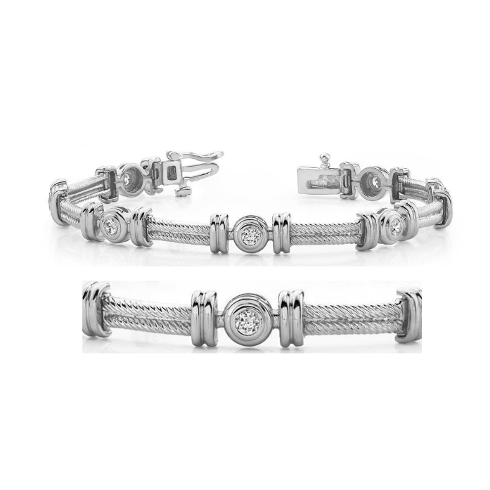 3.50 Carats Twisted Rope Link Round Lab Grown Diamonds Bracelet White Gold 10K