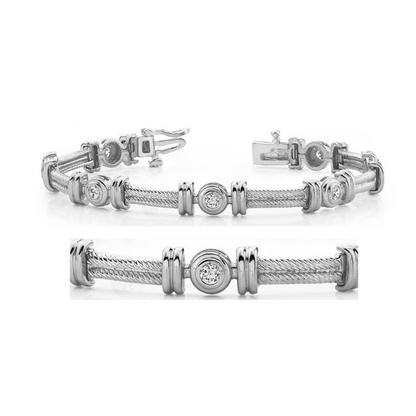 3.50 Carats Twisted Rope Link Round Lab Grown Diamonds Bracelet White Gold 10K