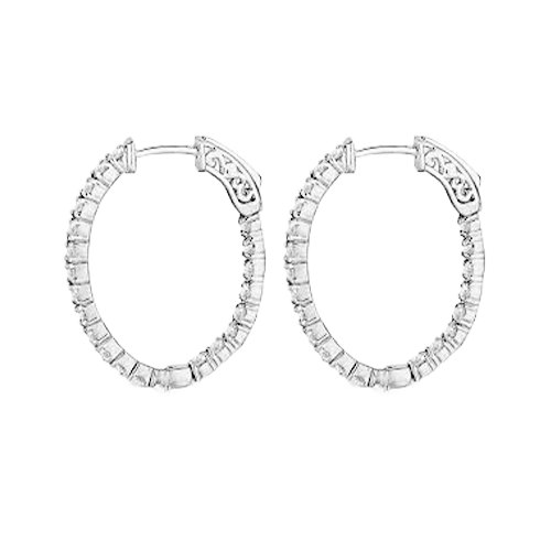 3.57 Carat Natural Earth Mined Diamonds Oval Shape Hoop Earring 10 Pointer WG