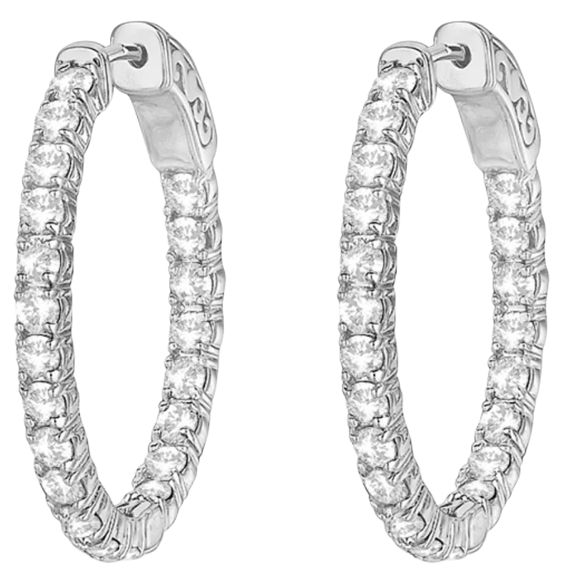 3.57 Carat Natural Earth Mined Diamonds Oval Shape Hoop Earring 10 Pointer WG