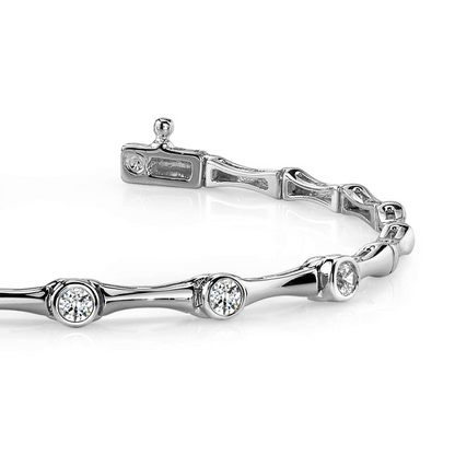 3.5 Carats Round Cut Real Natural Earth Mined Diamonds Column Link Bracelet White Gold 14K