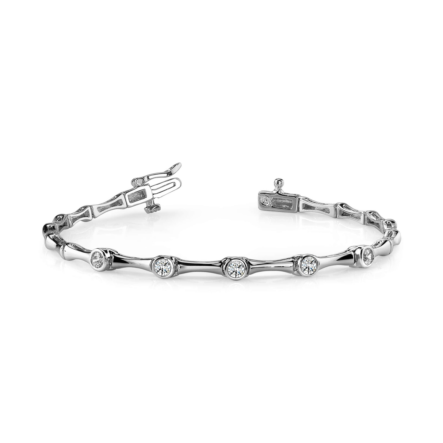 3.5 Carats Round Cut Real Natural Earth Mined Diamonds Column Link Bracelet White Gold 14K