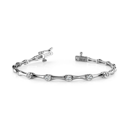 3.5 Carats Round Cut Real Natural Earth Mined Diamonds Column Link Bracelet White Gold 14K