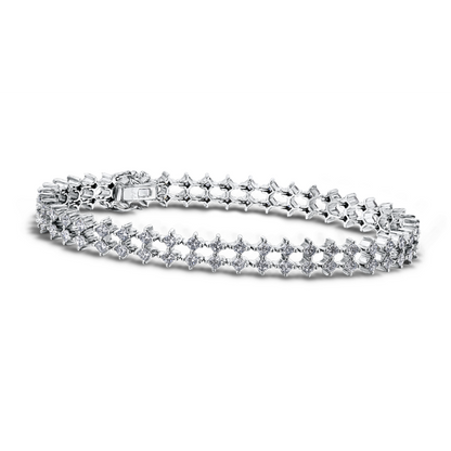 3.60 Carats Double Row Natural Earth Mined Diamonds Women Bracelet Gold White 14K New