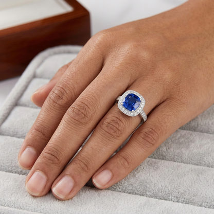 3.70 Ct Ceylon Blue Sapphire Natural Earth Mined Diamond Ring White Gold 14K